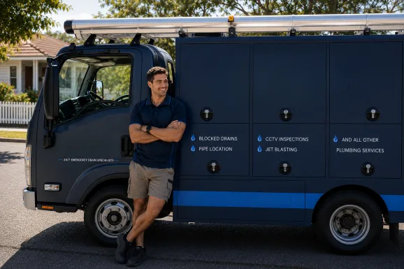 Our plumber with the service van on a Blacktown job
