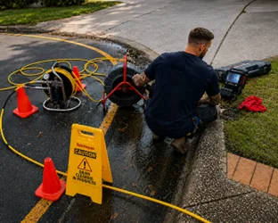 Plumber inspecting a blocked drain in Blacktown