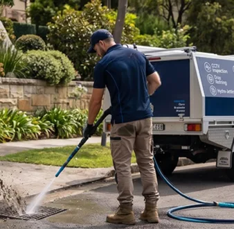 Cutting tree roots out of a Blacktown drain